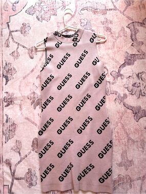 GUESS Blush Pink Sleeveless Logo Knit Dress